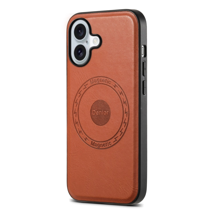 For iPhone 16 Plus Denior Cowhide Texture Leather MagSafe Phone Case
