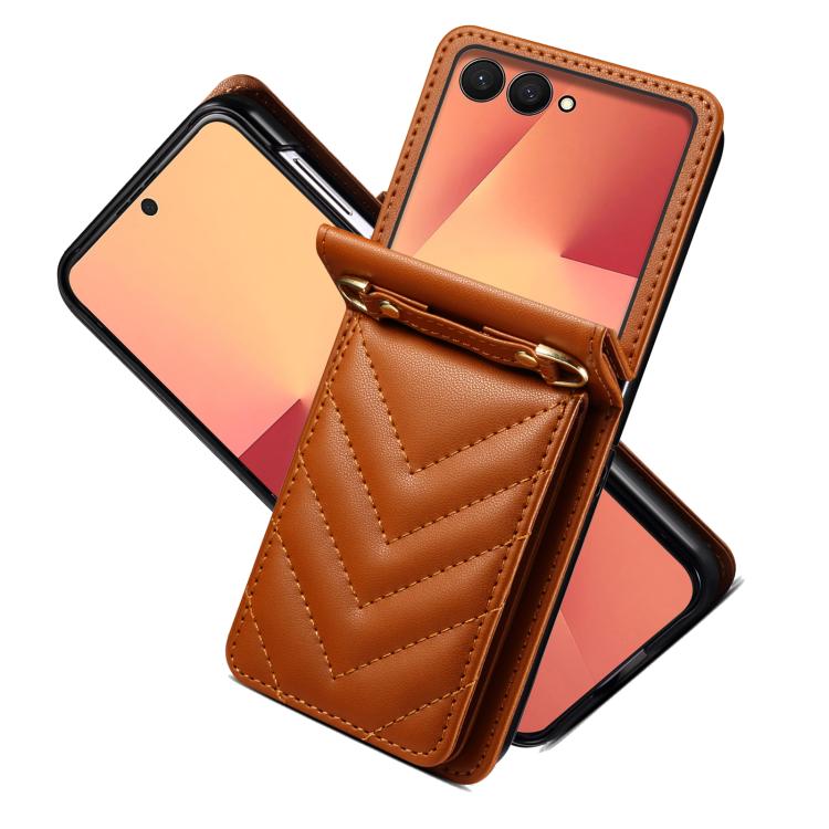 For Samsung Galaxy Z Flip7 5G Rhombic Folding Leather Phone Case with Long Lanyard