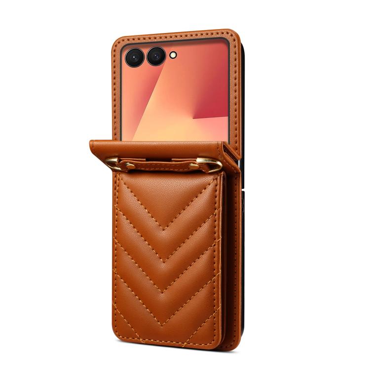 For Samsung Galaxy Z Flip7 5G Rhombic Folding Leather Phone Case with Long Lanyard