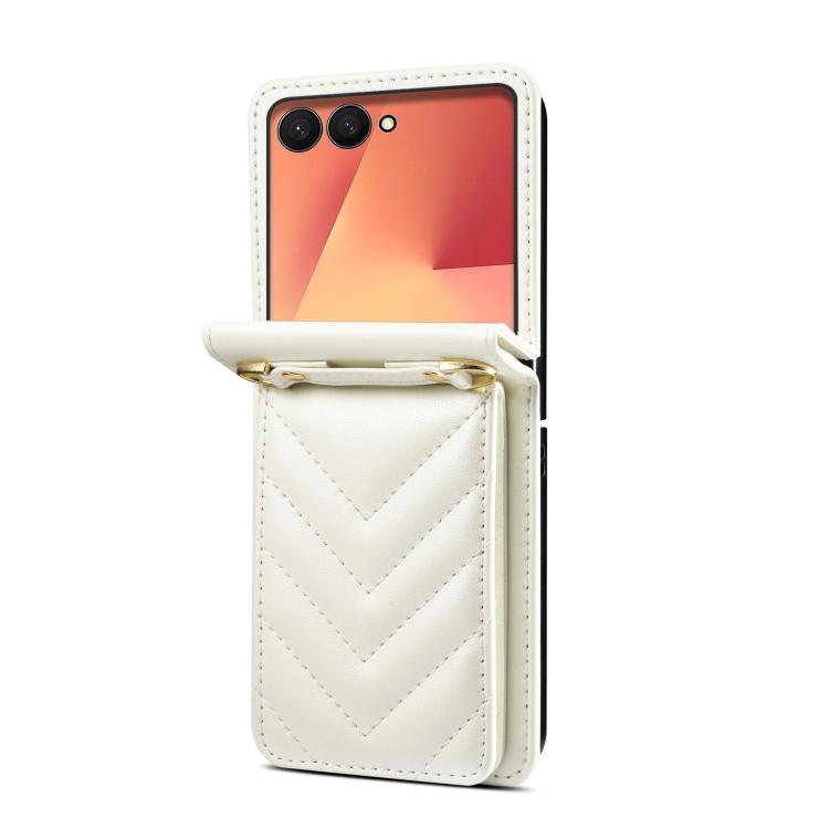 For Samsung Galaxy Z Flip7 5G Rhombic Folding Leather Phone Case with Long Lanyard