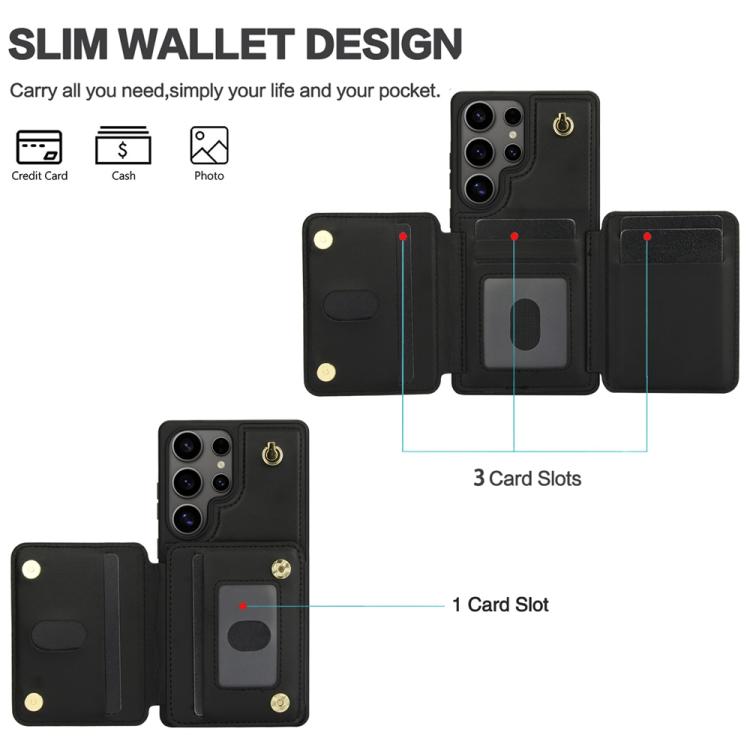 For Samsung Galaxy S25 Ultra 5G YM006 Skin Feel Zipper Card Bag Phone Case with Dual Lanyard