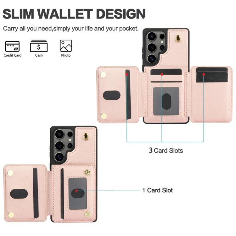 For Samsung Galaxy S25 Ultra 5G YM006 Skin Feel Zipper Card Bag Phone Case with Dual Lanyard