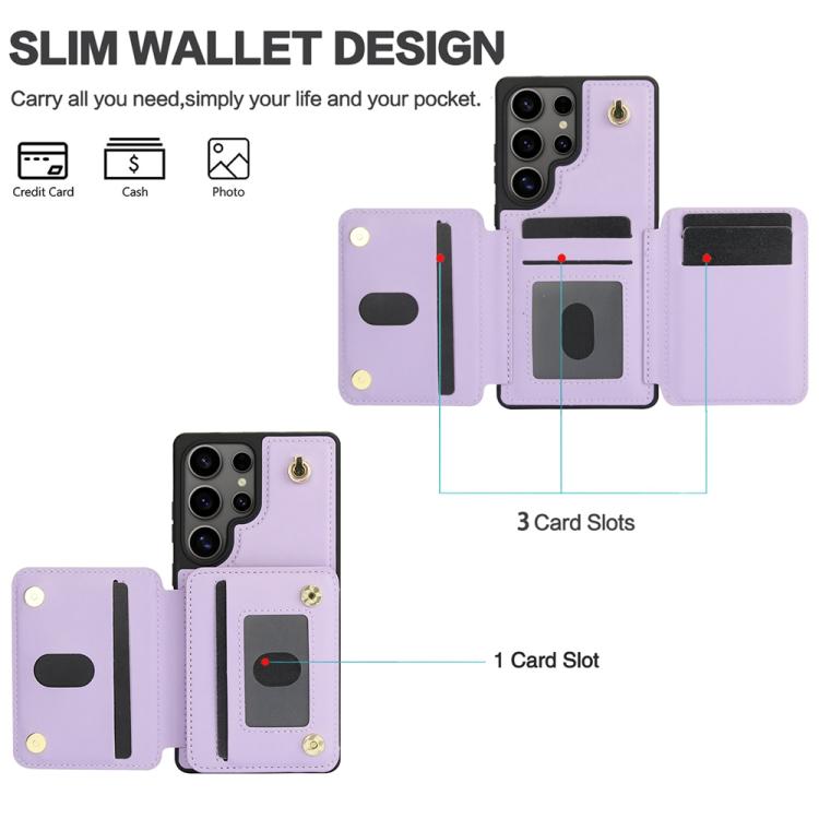For Samsung Galaxy S25 Ultra 5G YM006 Skin Feel Zipper Card Bag Phone Case with Dual Lanyard