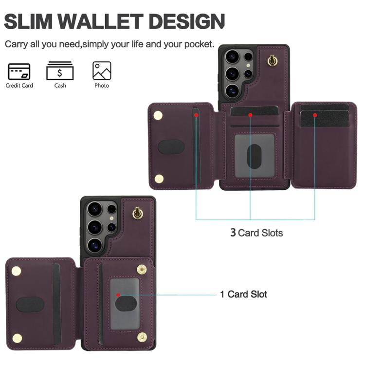 For Samsung Galaxy S25 Ultra 5G YM006 Skin Feel Zipper Card Bag Phone Case with Dual Lanyard