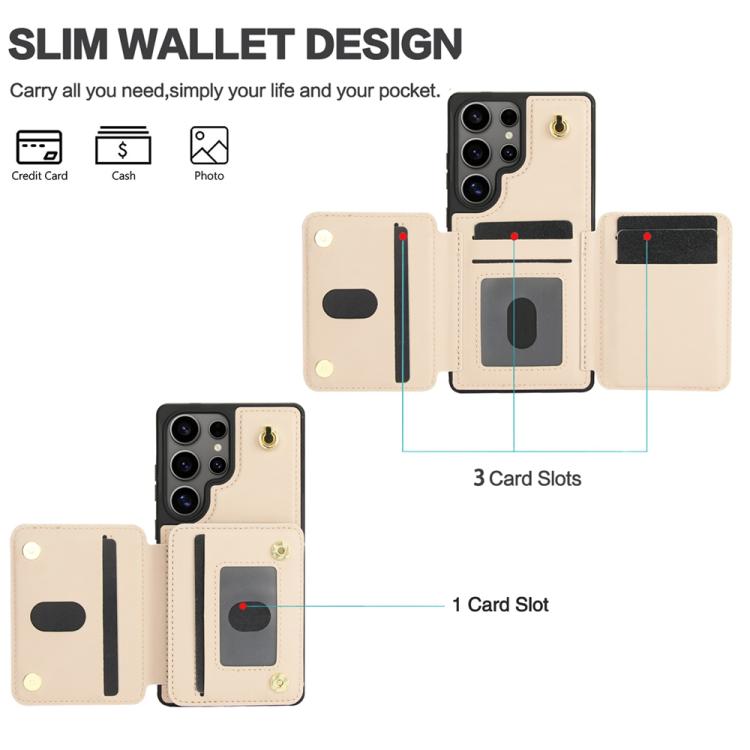 For Samsung Galaxy S25 Ultra 5G YM006 Skin Feel Zipper Card Bag Phone Case with Dual Lanyard