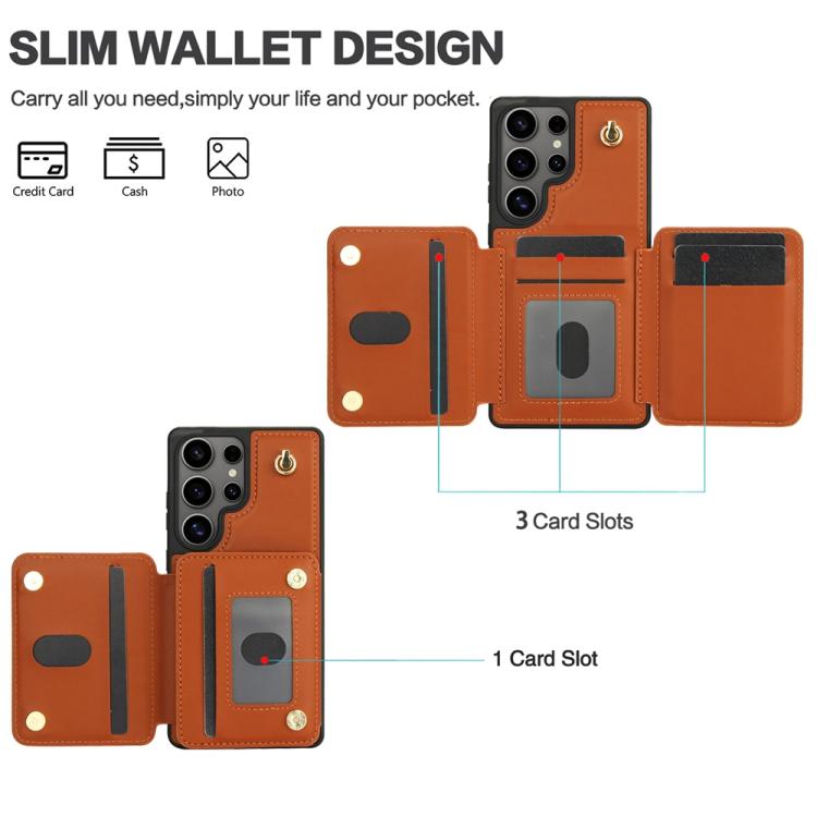 For Samsung Galaxy S25 Ultra 5G YM006 Skin Feel Zipper Card Bag Phone Case with Dual Lanyard