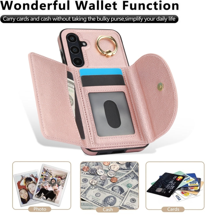 For Samsung Galaxy A55 5G YM007 Ring Holder Card Bag Skin Feel Phone Case