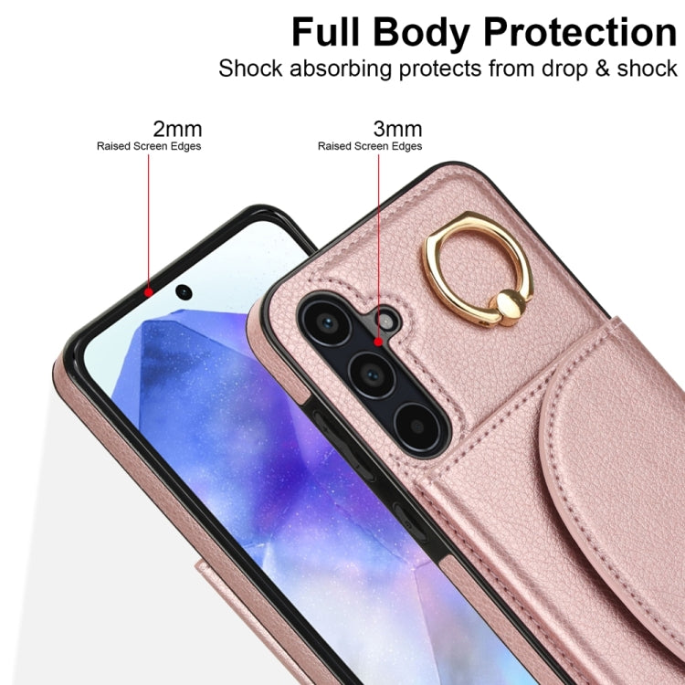 For Samsung Galaxy A55 5G YM007 Ring Holder Card Bag Skin Feel Phone Case