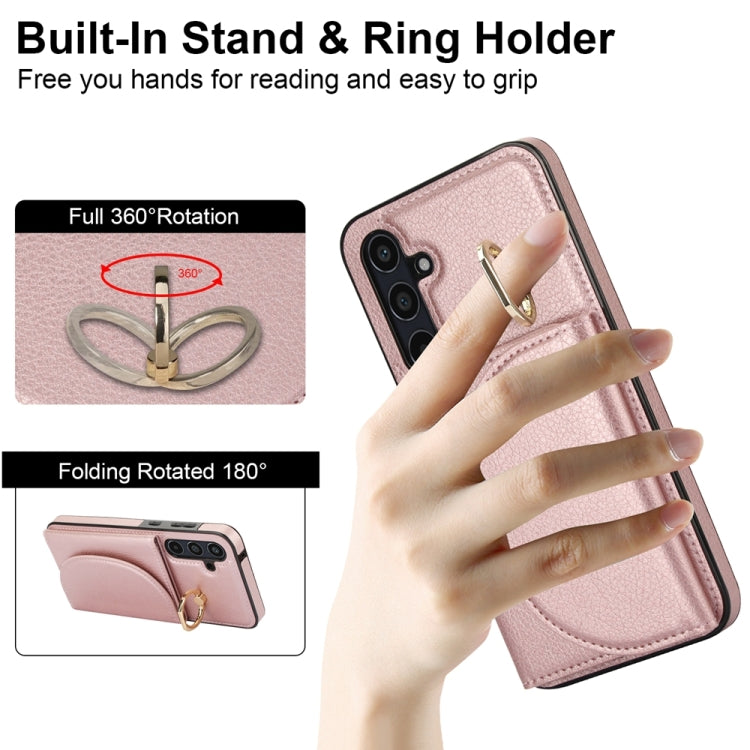 For Samsung Galaxy A55 5G YM007 Ring Holder Card Bag Skin Feel Phone Case
