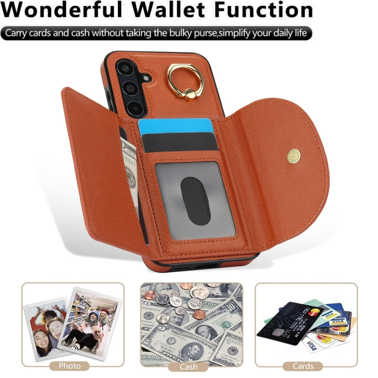 For Samsung Galaxy A55 5G YM007 Ring Holder Card Bag Skin Feel Phone Case
