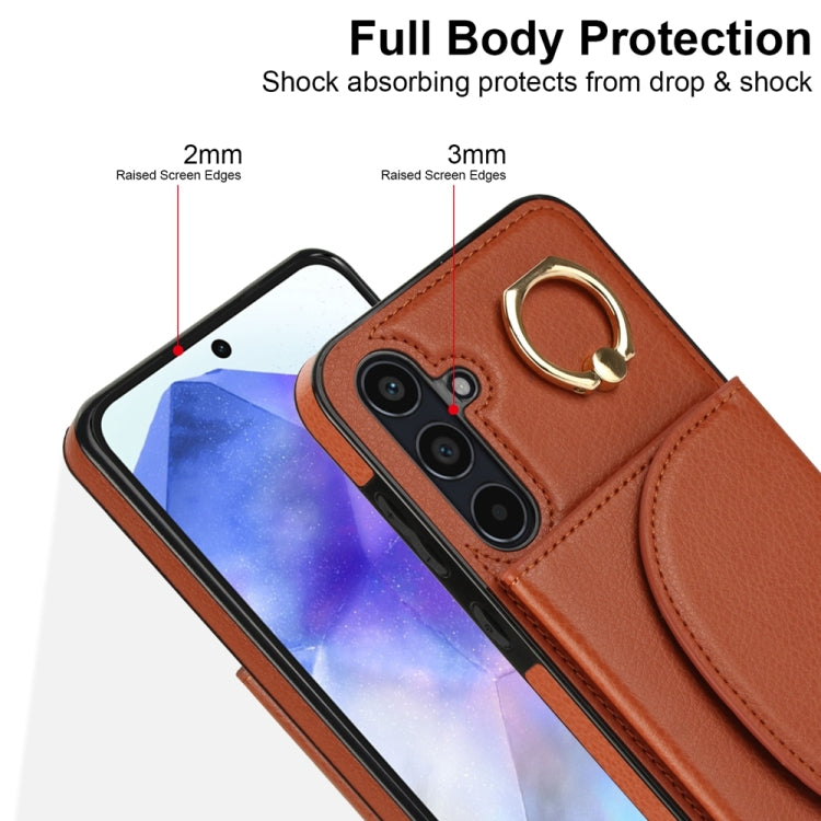For Samsung Galaxy A55 5G YM007 Ring Holder Card Bag Skin Feel Phone Case