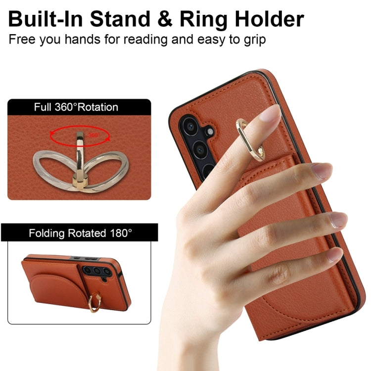 For Samsung Galaxy A55 5G YM007 Ring Holder Card Bag Skin Feel Phone Case