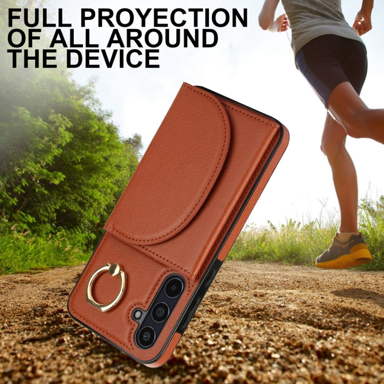 For Samsung Galaxy A55 5G YM007 Ring Holder Card Bag Skin Feel Phone Case