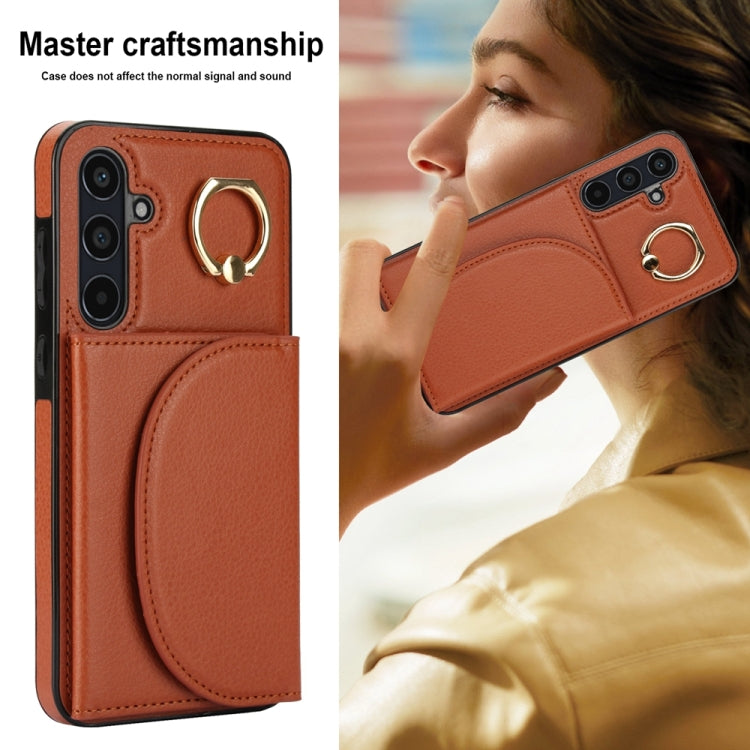 For Samsung Galaxy A55 5G YM007 Ring Holder Card Bag Skin Feel Phone Case