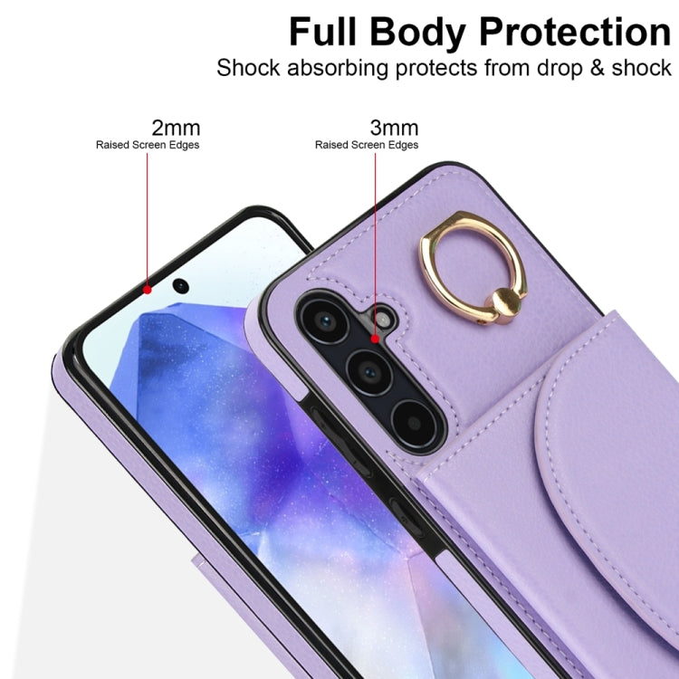 For Samsung Galaxy A55 5G YM007 Ring Holder Card Bag Skin Feel Phone Case