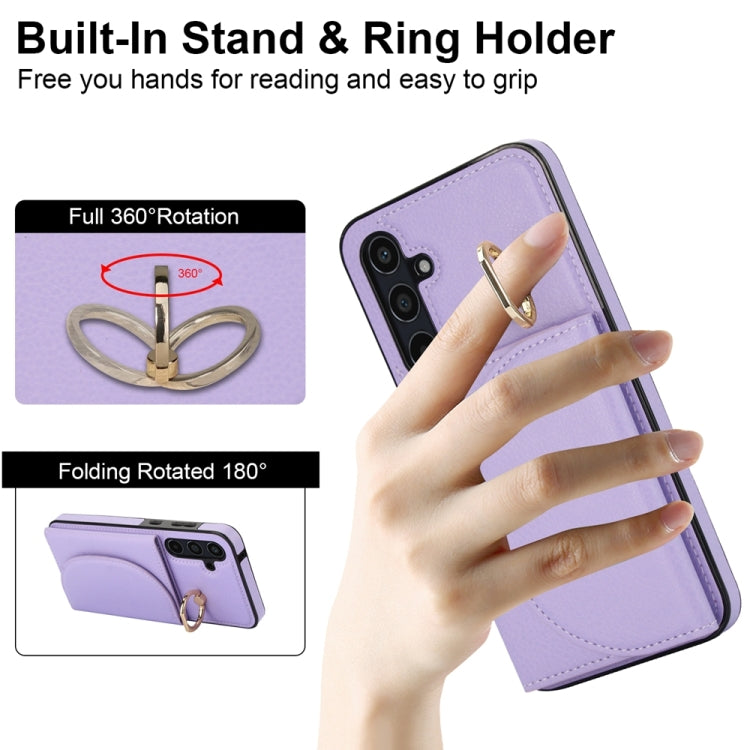 For Samsung Galaxy A55 5G YM007 Ring Holder Card Bag Skin Feel Phone Case