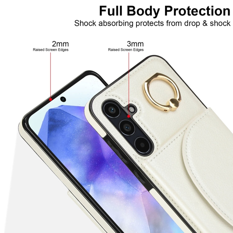 For Samsung Galaxy A55 5G YM007 Ring Holder Card Bag Skin Feel Phone Case