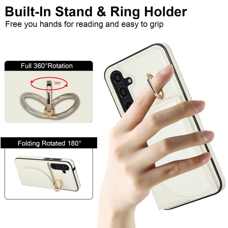 For Samsung Galaxy A55 5G YM007 Ring Holder Card Bag Skin Feel Phone Case