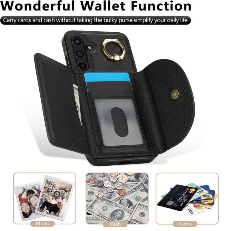 For Samsung Galaxy A55 5G YM007 Ring Holder Card Bag Skin Feel Phone Case