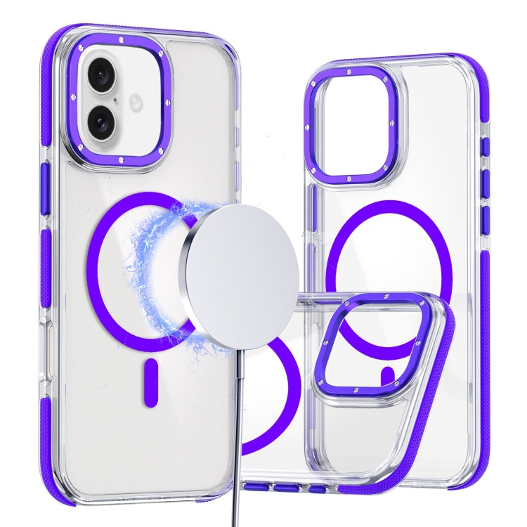 For iPhone 16 Dual-Color Clear Acrylic Hybrid TPU MagSafe Phone Case