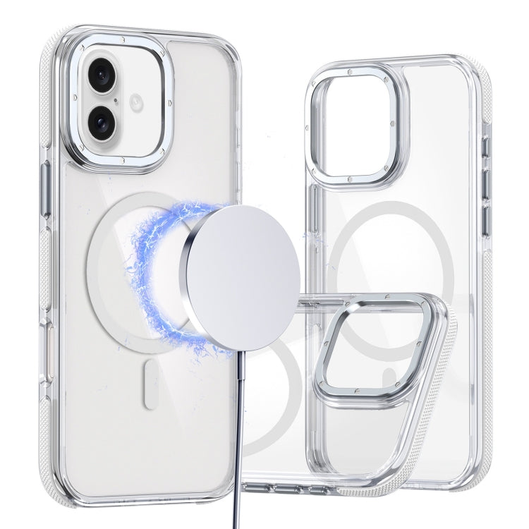 For iPhone 16 Plus Dual-Color Clear Acrylic Hybrid TPU MagSafe Phone Case