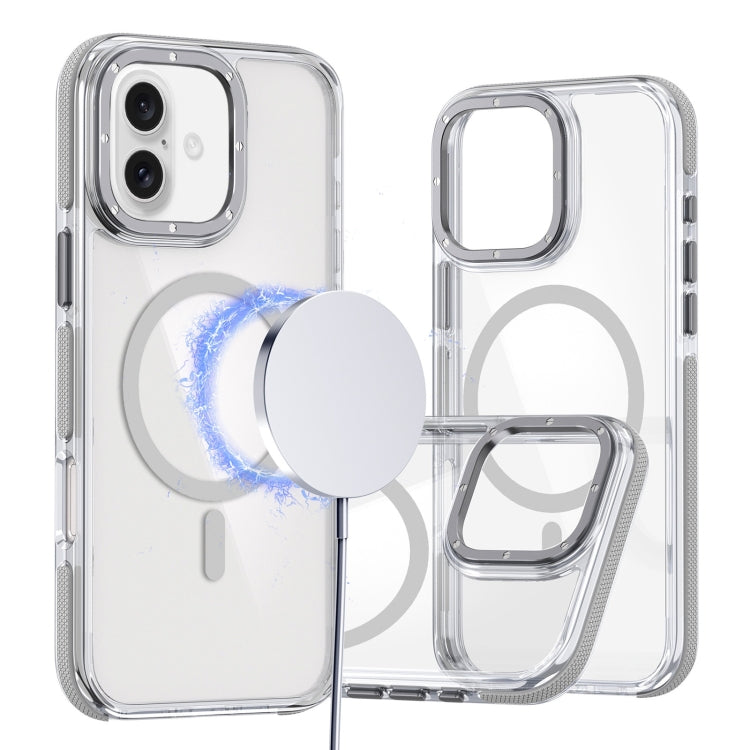 For iPhone 16 Plus Dual-Color Clear Acrylic Hybrid TPU MagSafe Phone Case