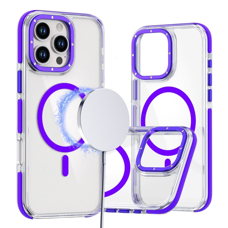 For iPhone 16 Pro Max Dual-Color Clear Acrylic Hybrid TPU MagSafe Phone Case