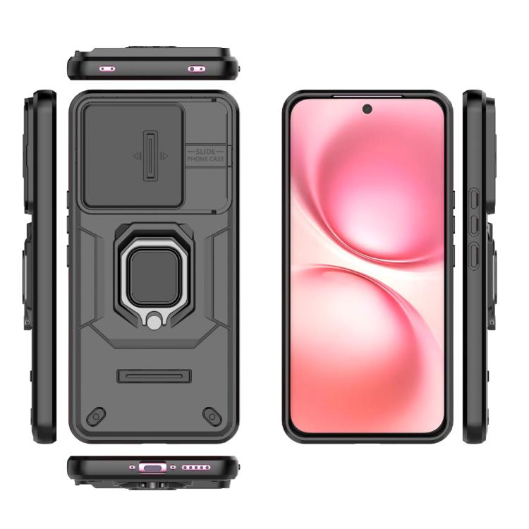 For vivo V60 5G Global Sliding Camshield TPU + PC Shockproof Phone Case with Holder