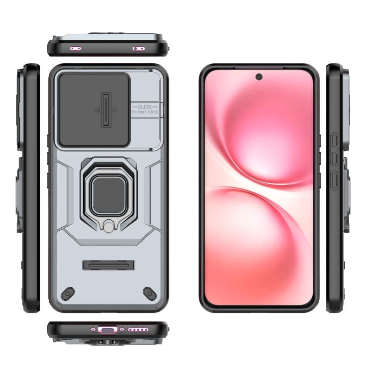 For vivo V60 5G Global Sliding Camshield TPU + PC Shockproof Phone Case with Holder
