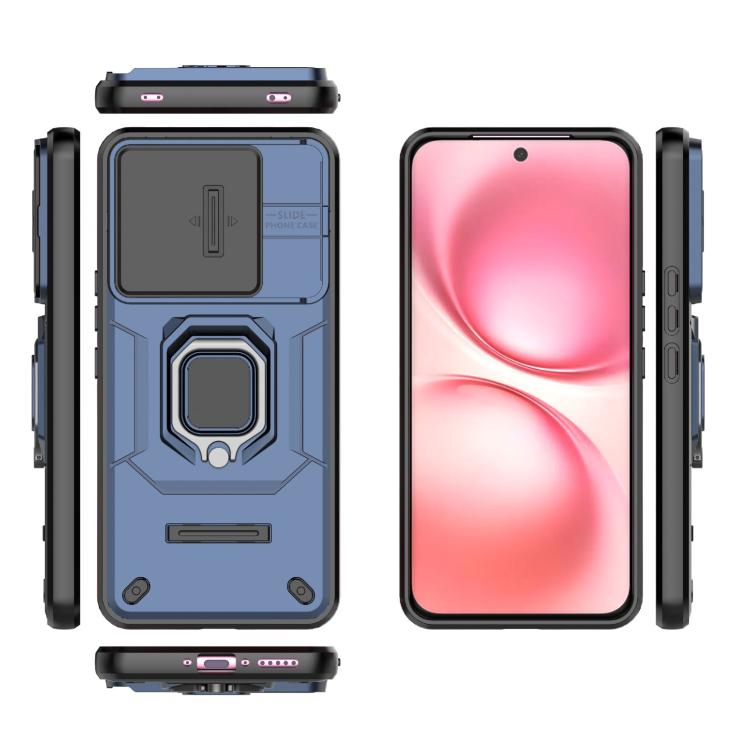 For vivo V60 5G Global Sliding Camshield TPU + PC Shockproof Phone Case with Holder