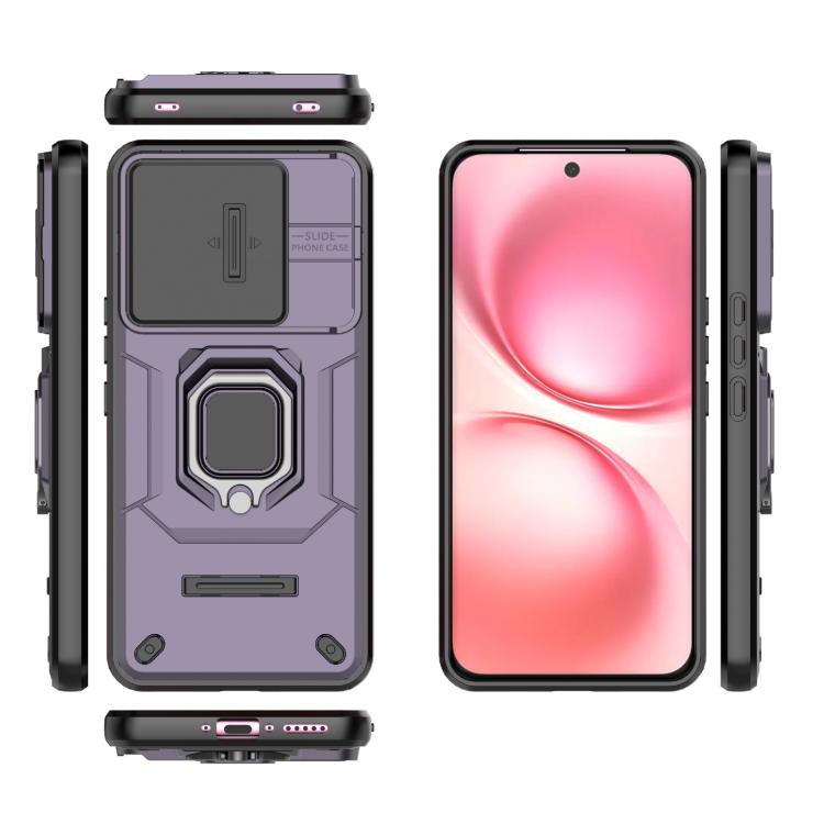 For vivo V60 5G Global Sliding Camshield TPU + PC Shockproof Phone Case with Holder
