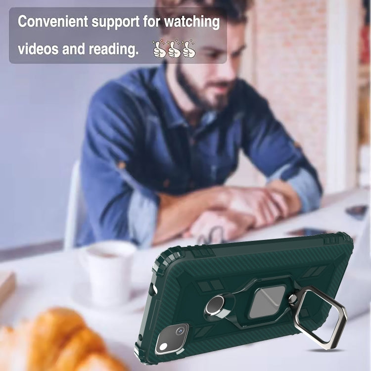 For Xiaomi Redmi 9C Carbon Fiber Protective Case with 360 Degree Rotating Ring Holder