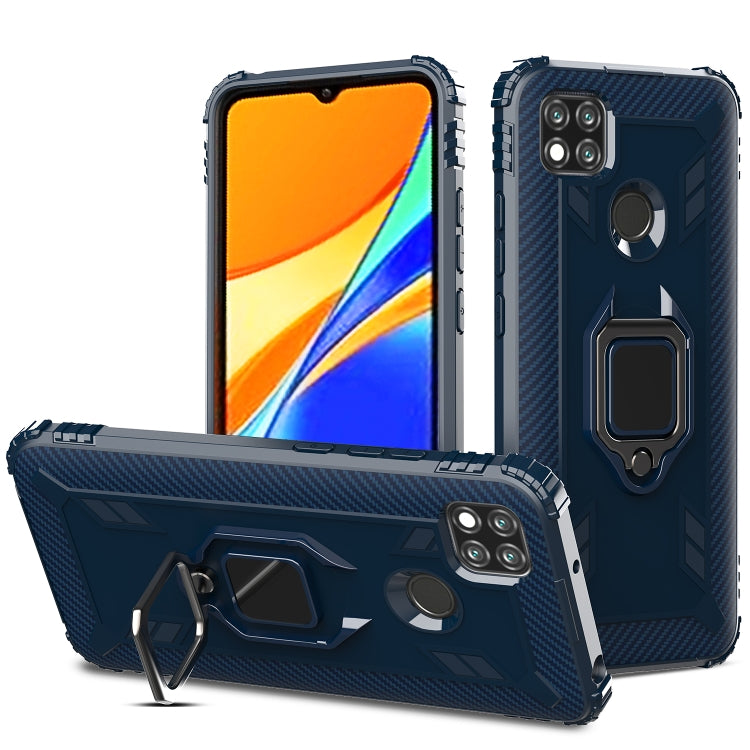 For Xiaomi Redmi 9C Carbon Fiber Protective Case with 360 Degree Rotating Ring Holder