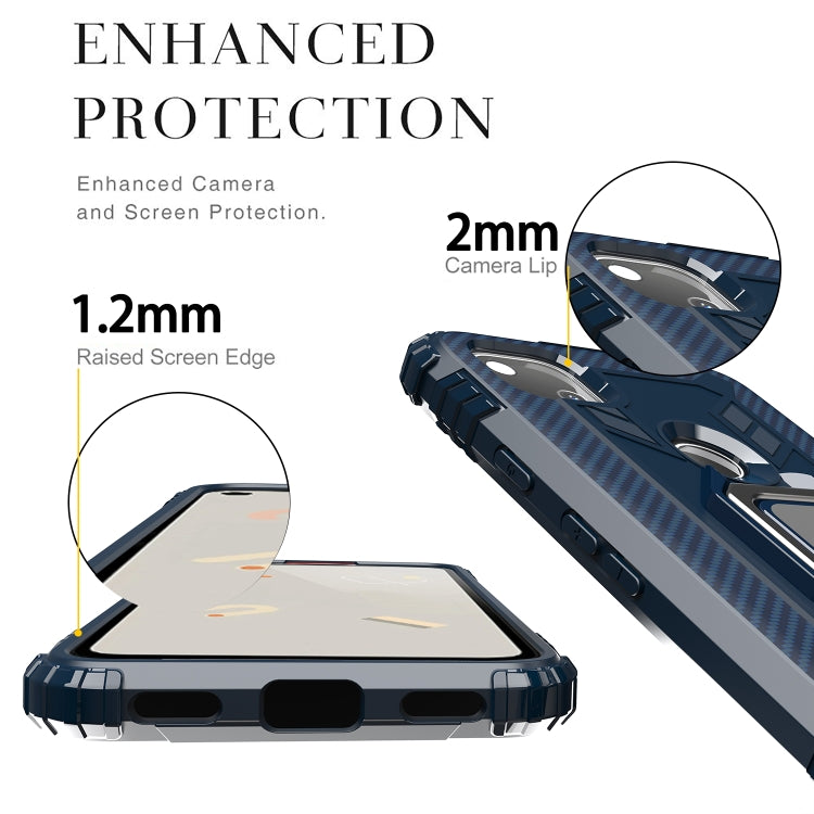 For Xiaomi Redmi 9C Carbon Fiber Protective Case with 360 Degree Rotating Ring Holder