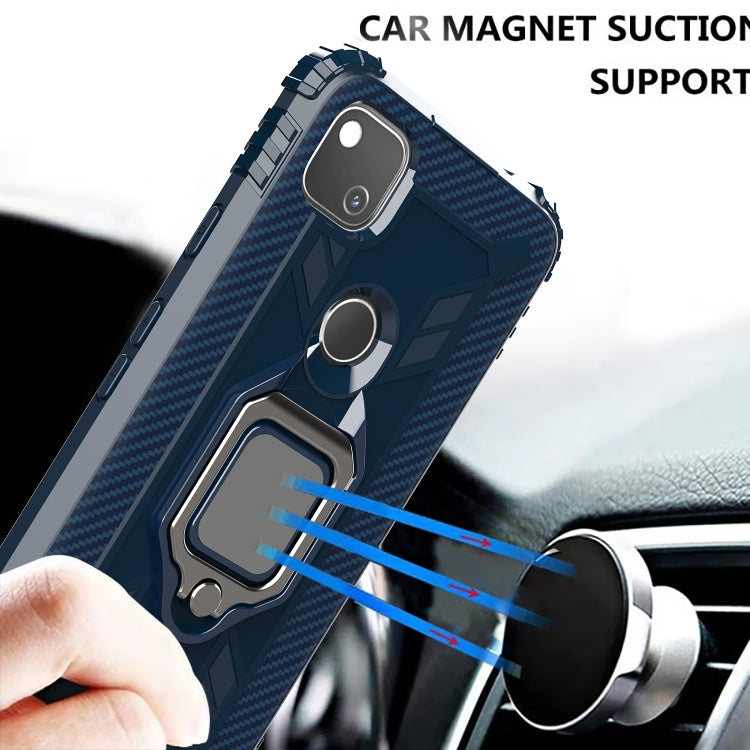 For Xiaomi Redmi 9C Carbon Fiber Protective Case with 360 Degree Rotating Ring Holder