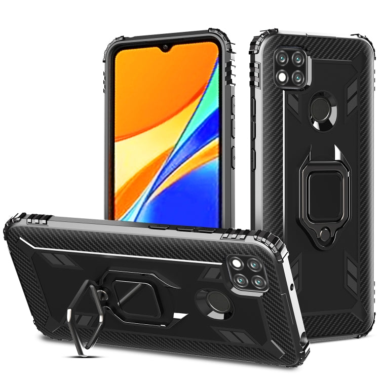 For Xiaomi Redmi 9C Carbon Fiber Protective Case with 360 Degree Rotating Ring Holder