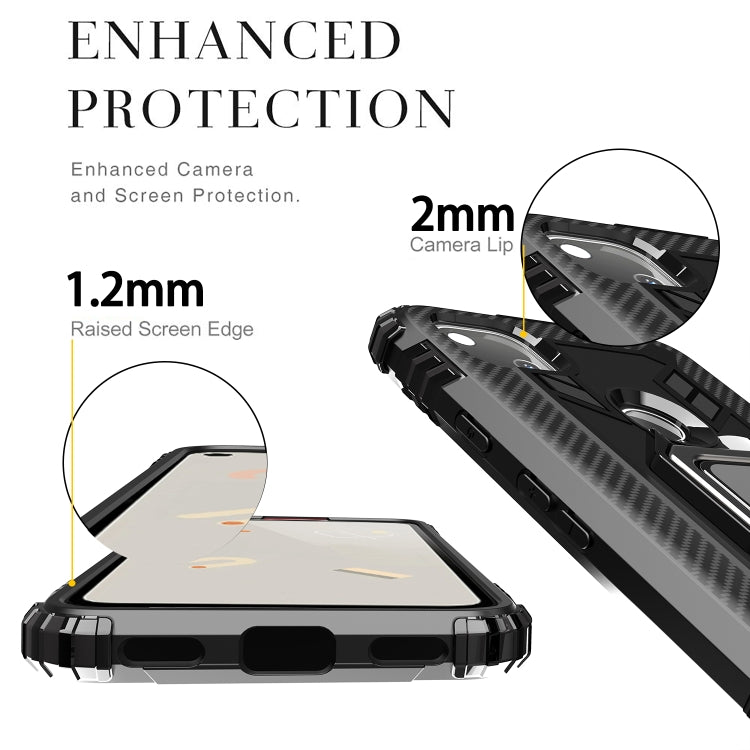 For Xiaomi Redmi 9C Carbon Fiber Protective Case with 360 Degree Rotating Ring Holder