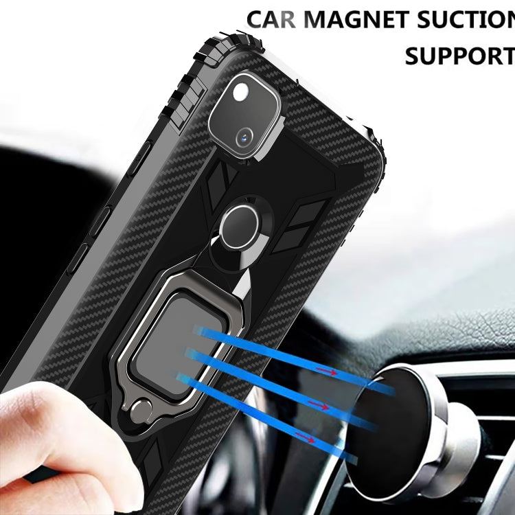 For Xiaomi Redmi 9C Carbon Fiber Protective Case with 360 Degree Rotating Ring Holder