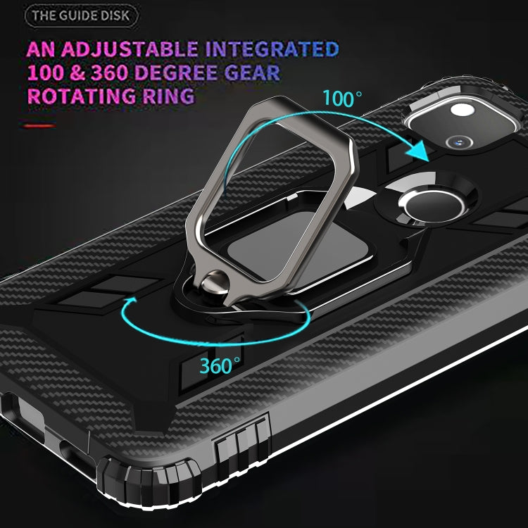 For Xiaomi Redmi 9C Carbon Fiber Protective Case with 360 Degree Rotating Ring Holder