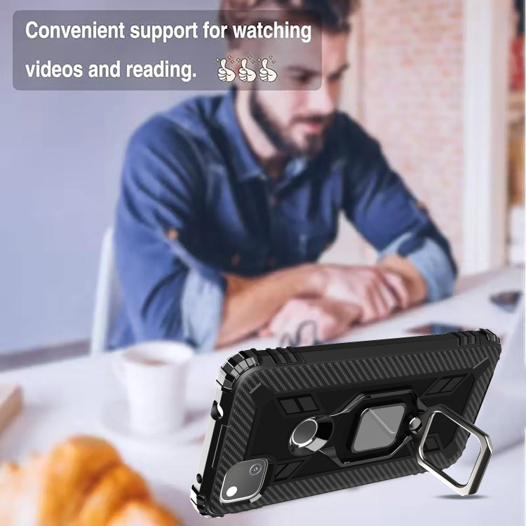For Xiaomi Redmi 9C Carbon Fiber Protective Case with 360 Degree Rotating Ring Holder