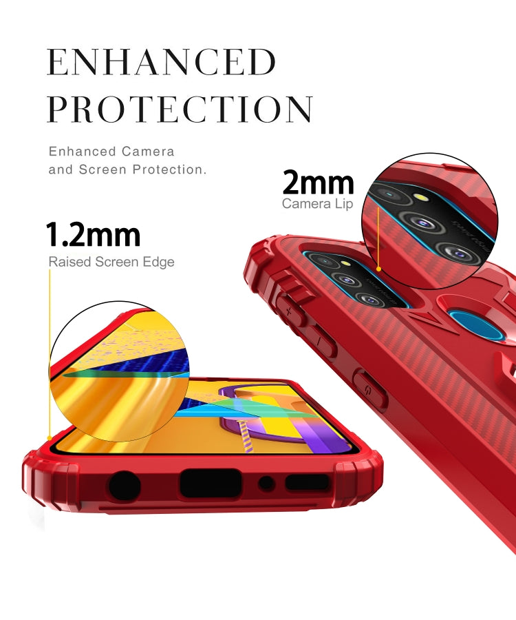 For Huawei P Smart 2020 Carbon Fiber Protective Case with 360 Degree Rotating Ring Holder