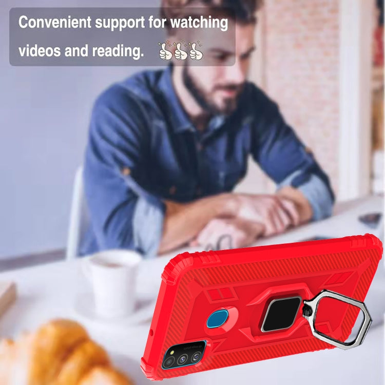 For Huawei P Smart 2020 Carbon Fiber Protective Case with 360 Degree Rotating Ring Holder