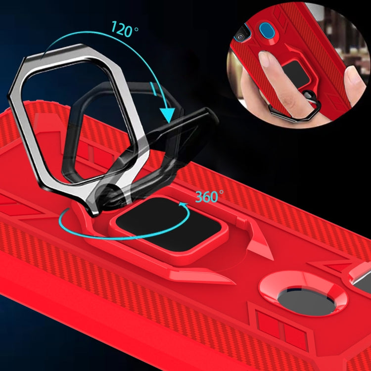 For Huawei P Smart 2020 Carbon Fiber Protective Case with 360 Degree Rotating Ring Holder