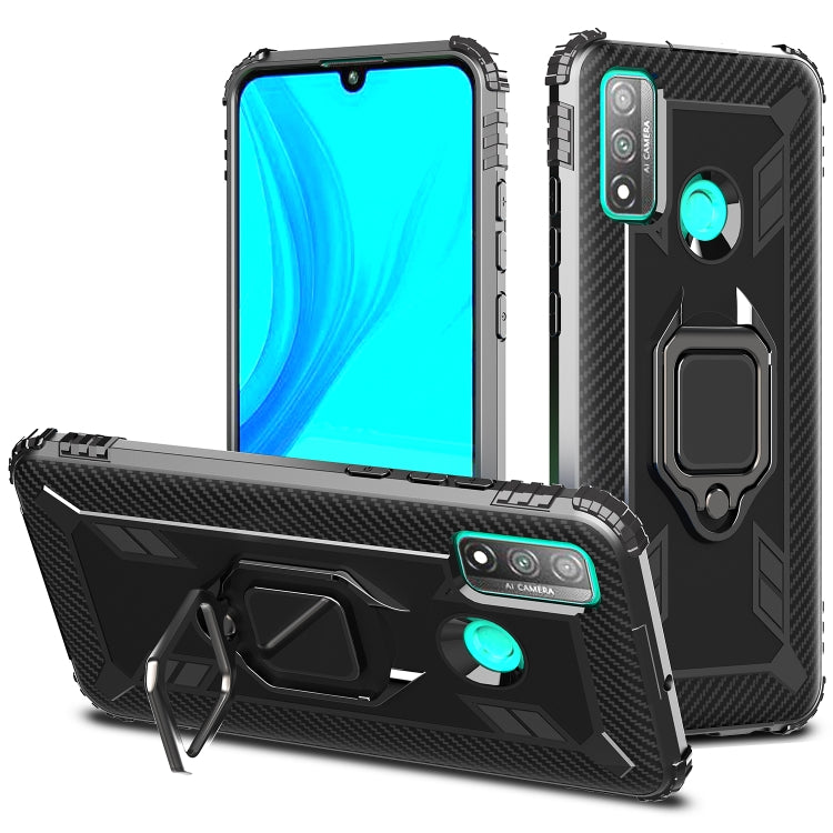 For Huawei P Smart 2020 Carbon Fiber Protective Case with 360 Degree Rotating Ring Holder