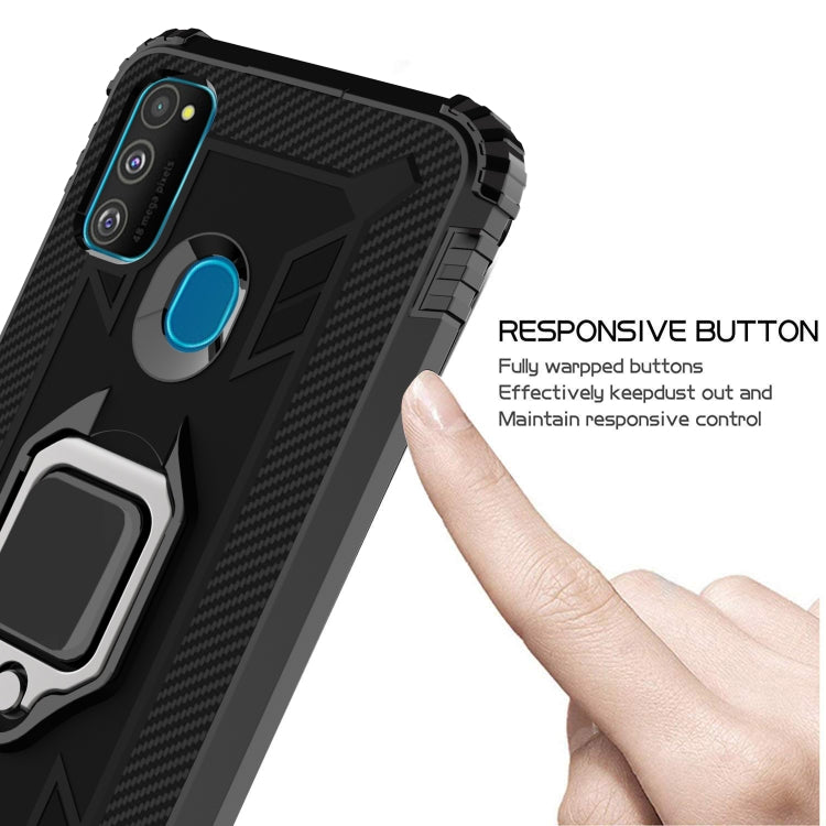 For Huawei P Smart 2020 Carbon Fiber Protective Case with 360 Degree Rotating Ring Holder