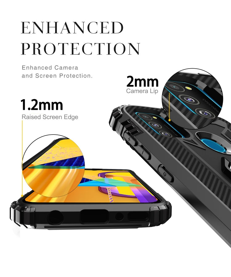 For Huawei P Smart 2020 Carbon Fiber Protective Case with 360 Degree Rotating Ring Holder