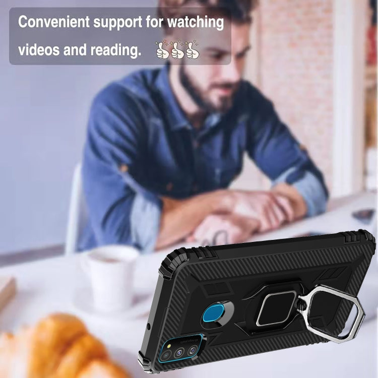 For Huawei P Smart 2020 Carbon Fiber Protective Case with 360 Degree Rotating Ring Holder