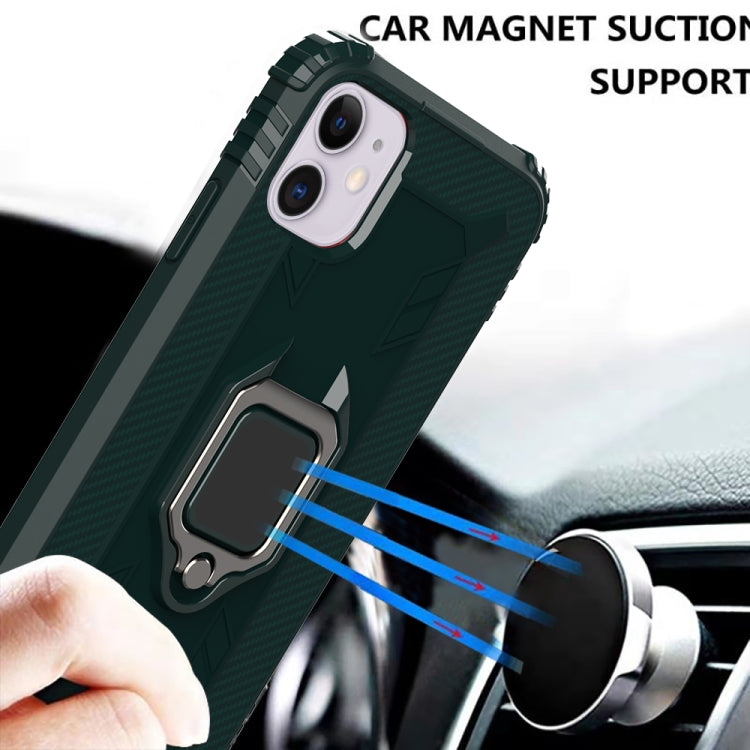 For iPhone 12 / 12 Pro Carbon Fiber Protective Case with 360 Degree Rotating Ring Holder(Green)