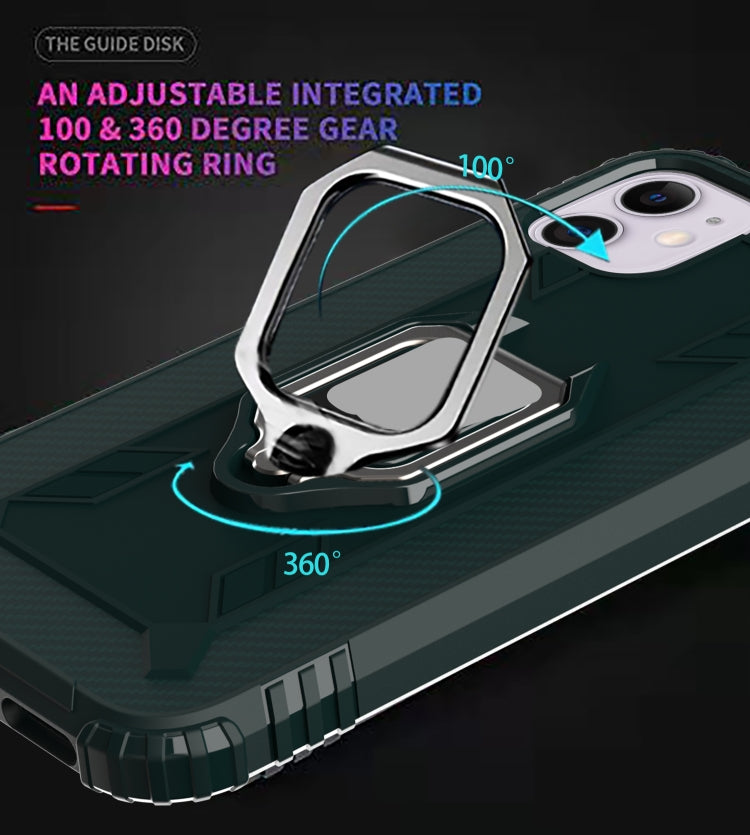 For iPhone 12 / 12 Pro Carbon Fiber Protective Case with 360 Degree Rotating Ring Holder(Green)