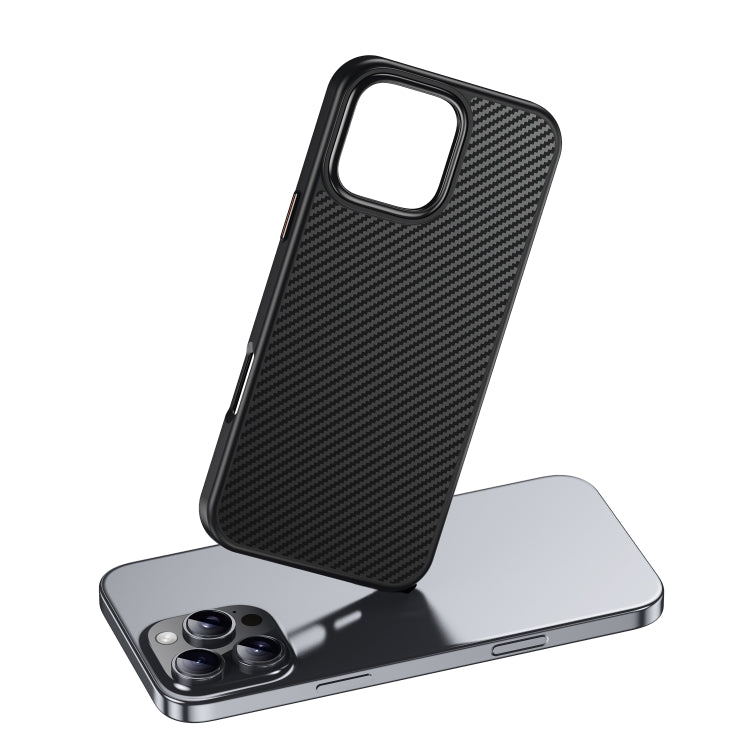 For iPhone 16 Pro Max Kevlar Fiber Texture Shockproof Magnetic Phone Case - Black